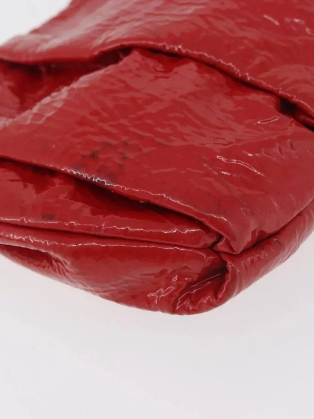 PRADA Pouch Patent leather Red Gold Auth
